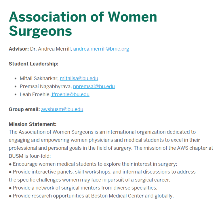 BU Association of Women Surgeons -  industry in Boston MA
