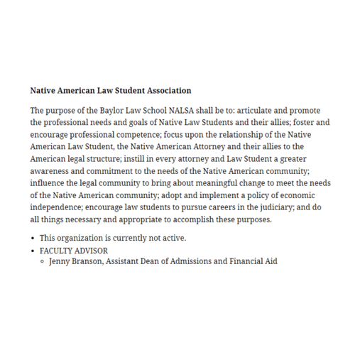 Baylor Native American Law Student Association - Native American category in Waco TX