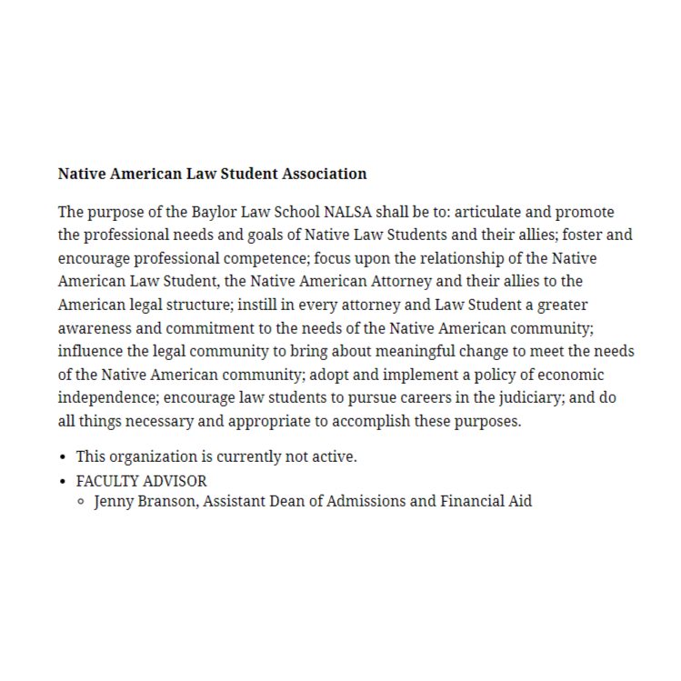 Baylor Native American Law Student Association -  industry in Waco TX