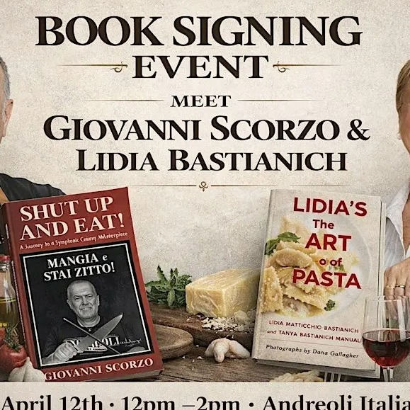 Book Signing with Chef Giovanni Scorzo & Lidia Bastianich at Andreoli's