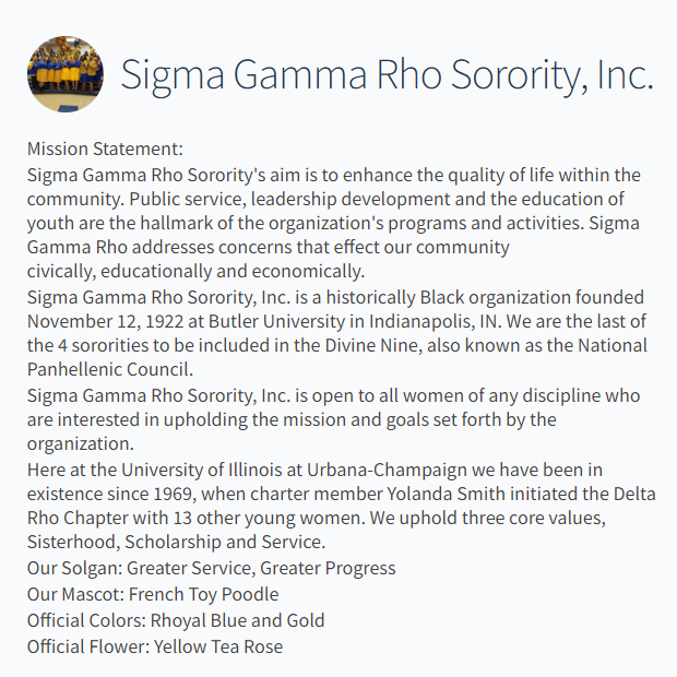 Delta Rho Chapter of Sigma Gamma Rho Sorority, Inc. - Black category in Champaign IL