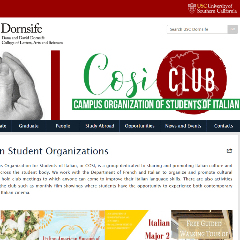 USC Campus Organization for Students of Italian - Italian category in Los Angeles CA
