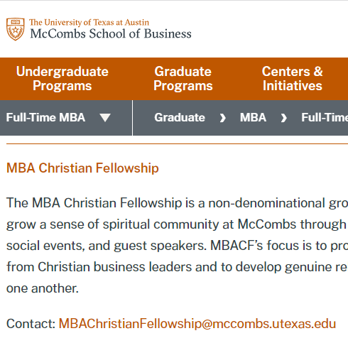 UT Austin MBA Christian Fellowship -  industry in Austin TX