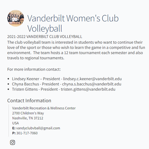 Vanderbilt Women's Club Volleyball -  industry in Nashville TN